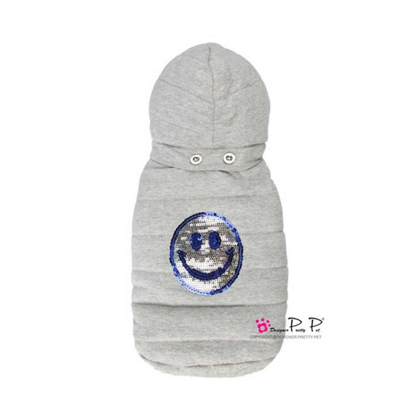 Зимний жилет для собак Pretty Pet Happy Hooded с рисунком смайла с поедками, с капюшоном, серая -
                                                        Фото 3
