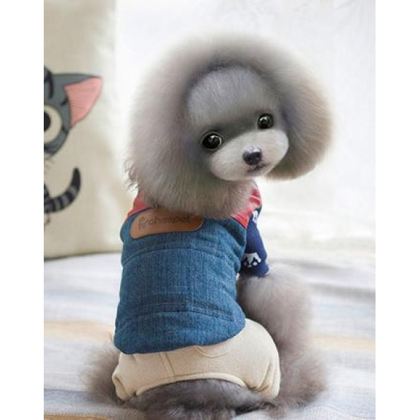 Жилет для собак Cheepet джинсовка с кожей, на кнопках, бордовая -
                                                        Фото 2