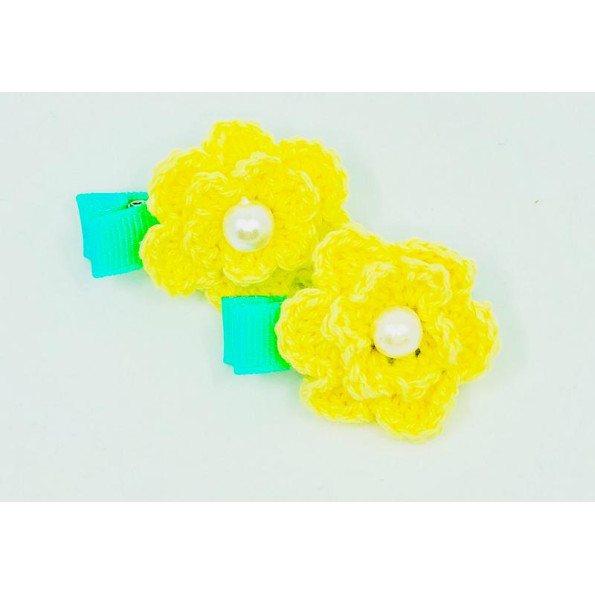 Шпилька для собак Handmade Flowers Vision В\'язана квітка з перлами всередині, жовта Шпилька для собак Handmade Flowers Vision В\'язана квітка з перлами всередині, жовта