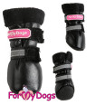 Зимові Черевики для собак For My Dogs на липучках зі світловідбиттям, з хутром усередині чорного кольору