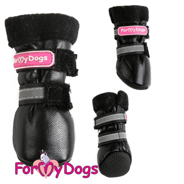 Зимові Черевики для собак For My Dogs на липучках зі світловідбиттям, з хутром усередині чорного кольору Зимові Черевики для собак For My Dogs на липучках зі світловідбиттям, з хутром усередині чорного кольору