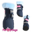 Зимові Черевики для собак For My Dogs на липучках зі світловідбиттям, з хутром усередині синього кольору