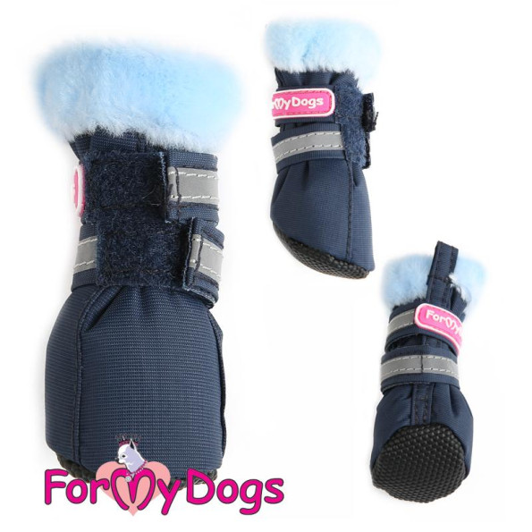 Зимові Черевики для собак For My Dogs на липучках зі світловідбиттям, з хутром усередині синього кольору Зимові Черевики для собак For My Dogs на липучках зі світловідбиттям, з хутром усередині синього кольору
