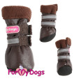 Зимові Черевики для собак For My Dogs на липучках зі світловідбиттям, з хутром коричневого кольору