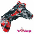Зимний комбинезон для собак For My Dogs "Веточки" черный Красный D2