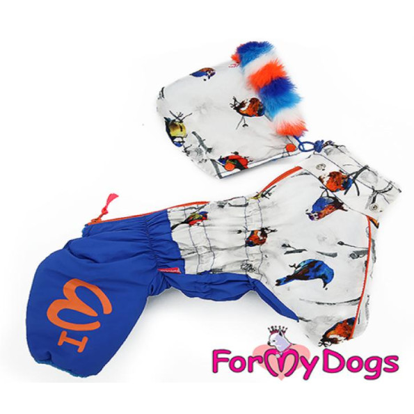 Зимний комбинезон для собак For My Dogs "Птицы" белый -
                                                        Фото 2