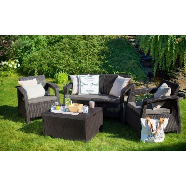 Комплект садовой мебели 4-местный черно-коричневый -
                                                        Фото 3