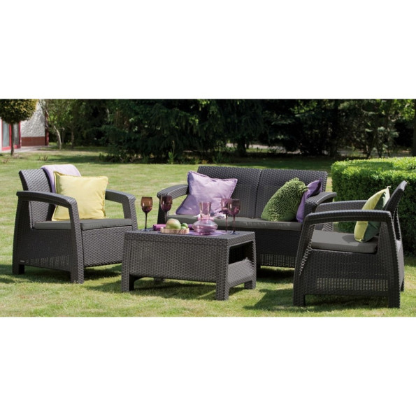 Комплект садовой мебели 4-местный черно-серый -
                                                        Фото 2