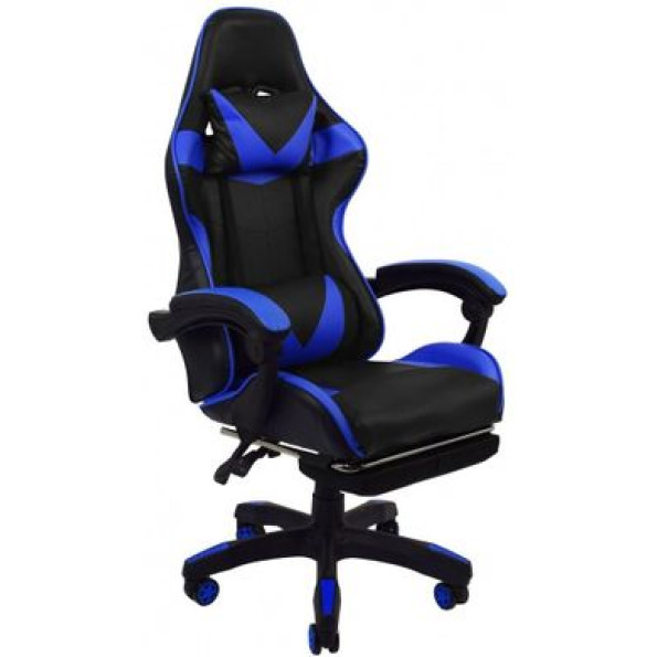Кресло геймерское синее с подставкой для ног