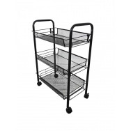 Этажерка металлическая на колесах черная с 3 металлическими полками