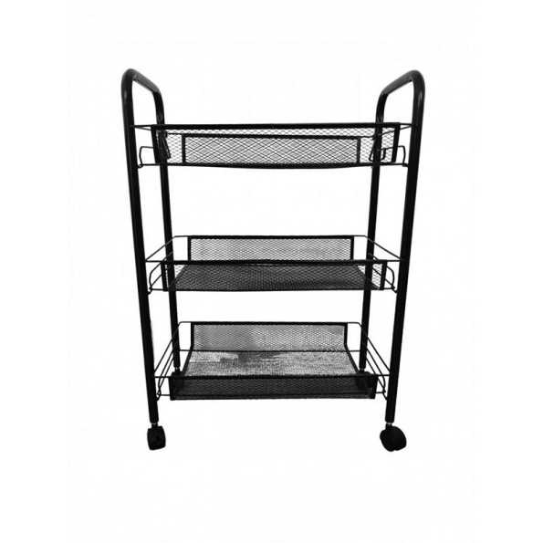 Етажерка металева на колесах чорна з 3 металевими полицями -
                                                        Фото 2