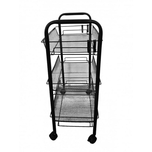 Етажерка металева на колесах чорна з 3 металевими полицями -
                                                        Фото 3