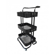 Стеллаж этажерка металлический с 3 металлическими полками на колесах черный