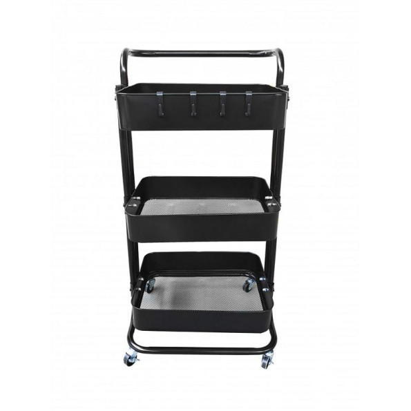 Стелаж етажерка металевий з 3 металевими полицями на колесах чорний -
                                                        Фото 3