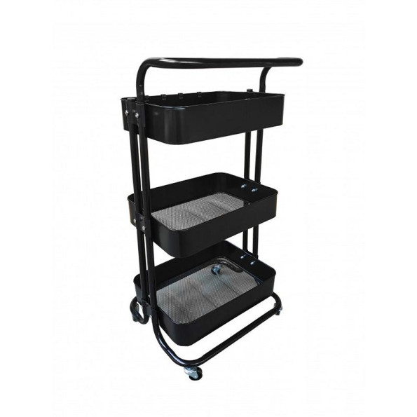 Стелаж етажерка металевий з 3 металевими полицями на колесах чорний -
                                                        Фото 5