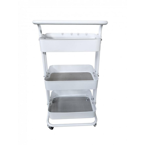 Етажерка металева на колесах біла з 3 металевими полицями -
                                                        Фото 2