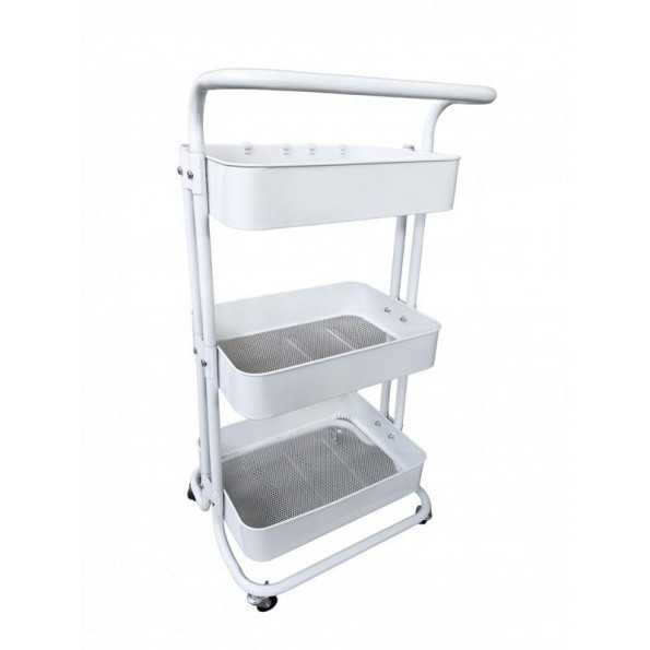 Етажерка металева на колесах біла з 3 металевими полицями -
                                                        Фото 4