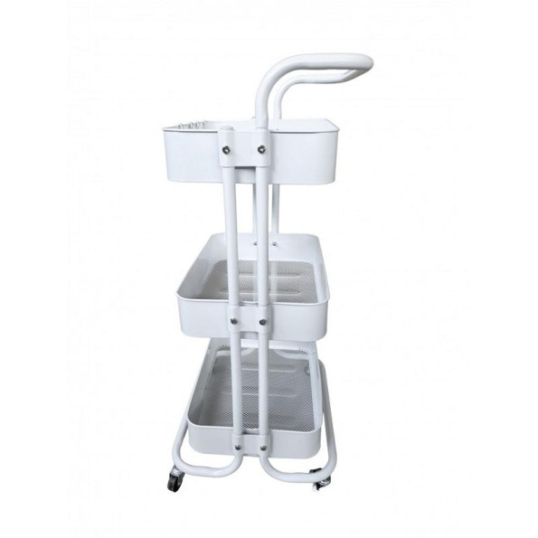 Етажерка металева на колесах біла з 3 металевими полицями -
                                                        Фото 5