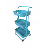 Этажерка металлическая на колесах бирюзовая 85х41.5х27 см с 3 металлическими полками