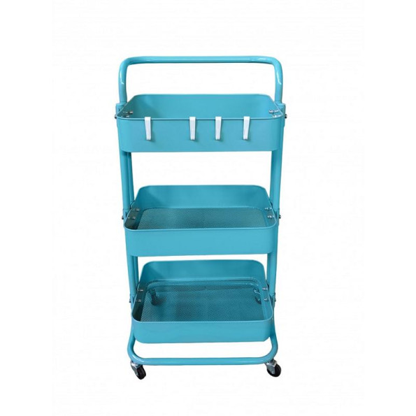 Етажерка металева на колесах бірюзова 85х41.5х27 см з 3 металевими полицями -
                                                        Фото 3