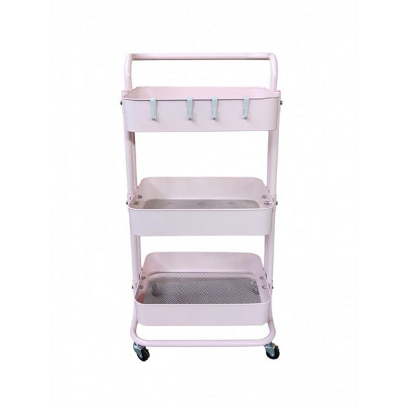 Етажерка металева на колесах рожева з 3-ма металевими полицями -
                                                        Фото 2
