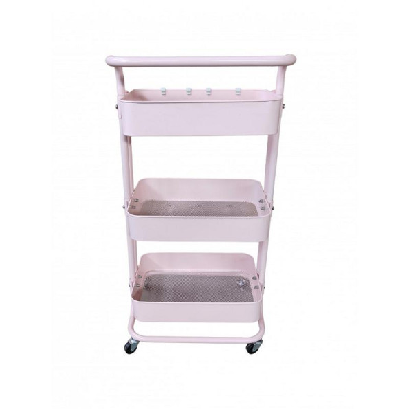 Етажерка металева на колесах рожева з 3-ма металевими полицями -
                                                        Фото 3