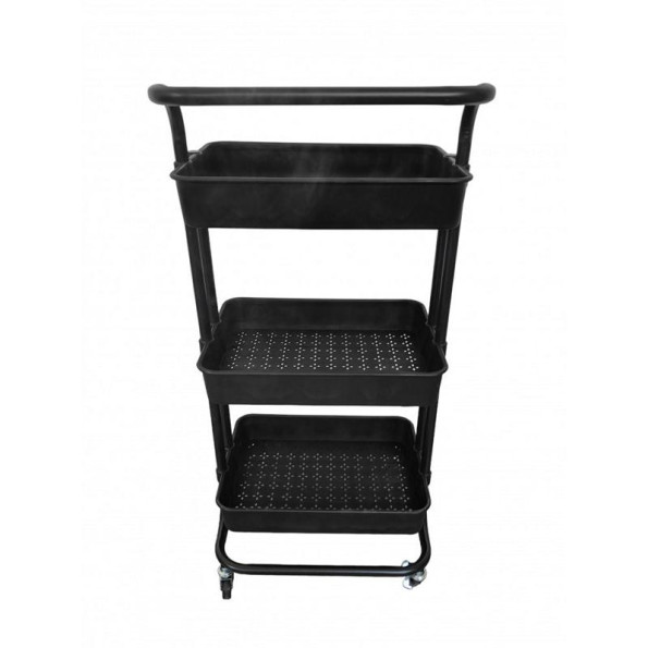 Етажерка металева на колесах чорна з 3 пластиковими полицями -
                                                        Фото 2