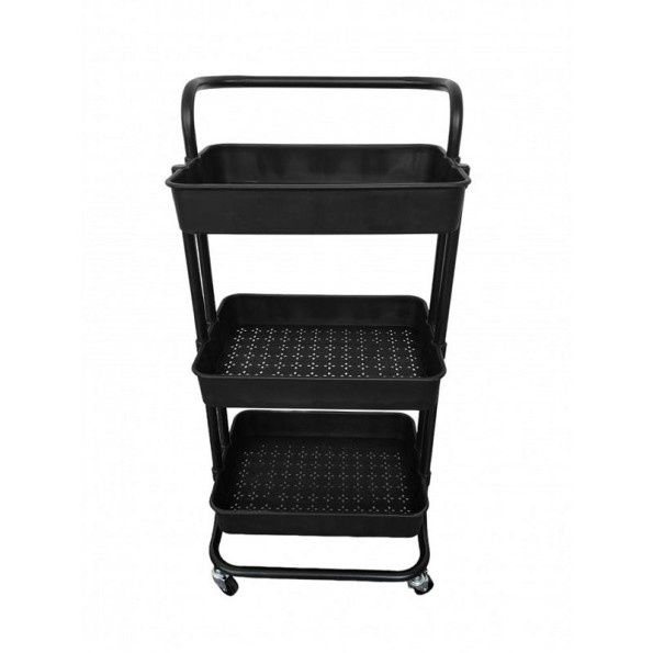 Етажерка металева на колесах чорна з 3 пластиковими полицями -
                                                        Фото 3