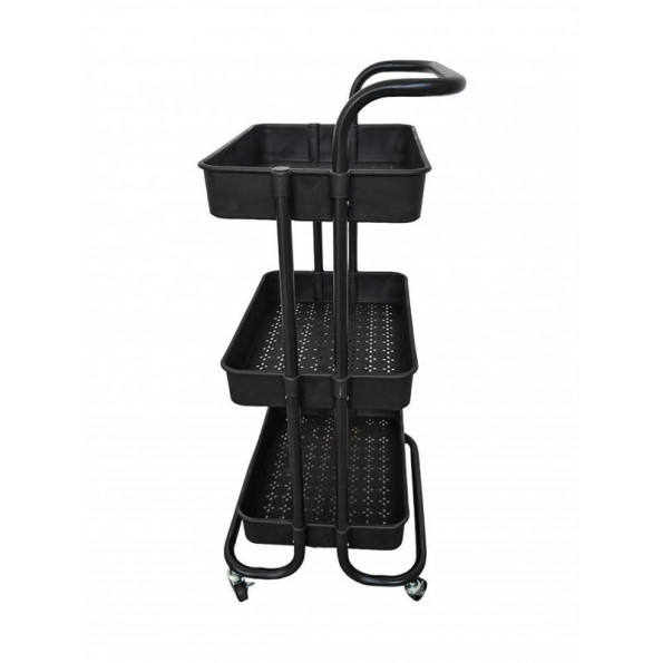 Етажерка металева на колесах чорна з 3 пластиковими полицями -
                                                        Фото 4