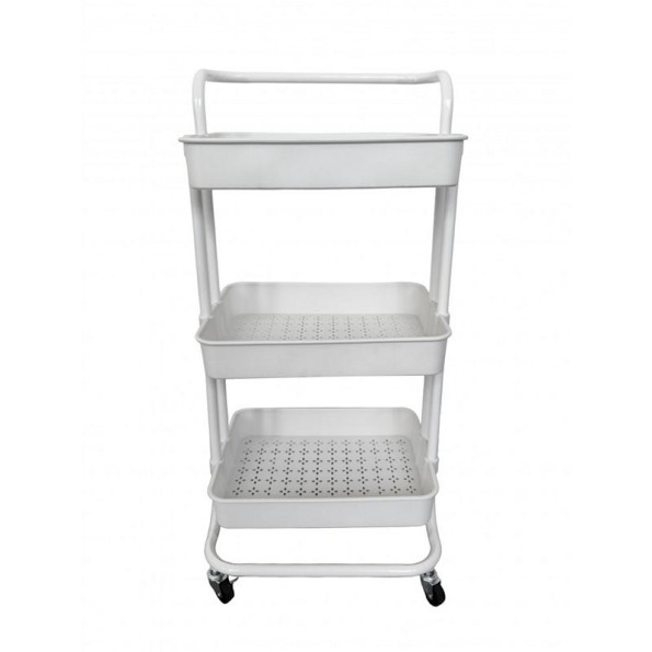 Етажерка металева на колесах біла з 3 пластиковими полицями -
                                                        Фото 2