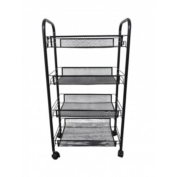 Етажерка металева на колесах чорна з 4 металевими полицями -
                                                        Фото 2