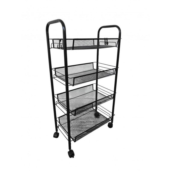 Етажерка металева на колесах чорна з 4 металевими полицями -
                                                        Фото 3