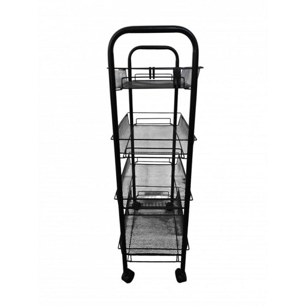 Етажерка металева на колесах чорна з 4 металевими полицями -
                                                        Фото 4