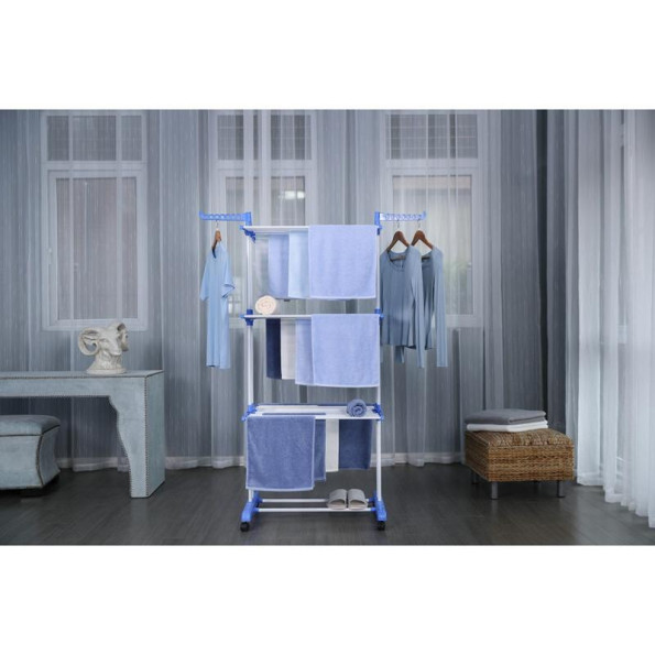 Багатоярусна розкладна сушарка органайзер для одягу 170 см синяя -
                                                        Фото 3