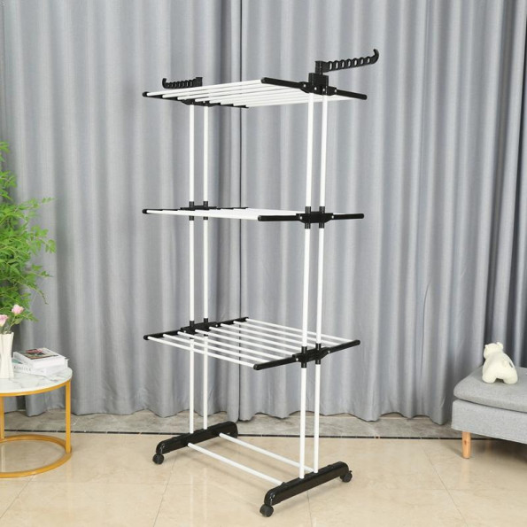 Багатоярусна розкладна сушарка органайзер для одягу 170 см чорна-біла -
                                                        Фото 3
