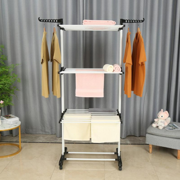 Багатоярусна розкладна сушарка органайзер для одягу 170 см чорна-біла -
                                                        Фото 5