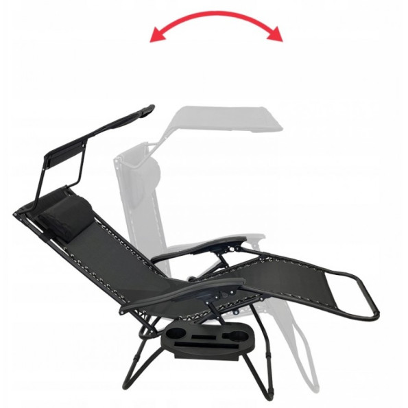 Шезлонг лежак 160 см черный с козырьком -
                                                        Фото 5