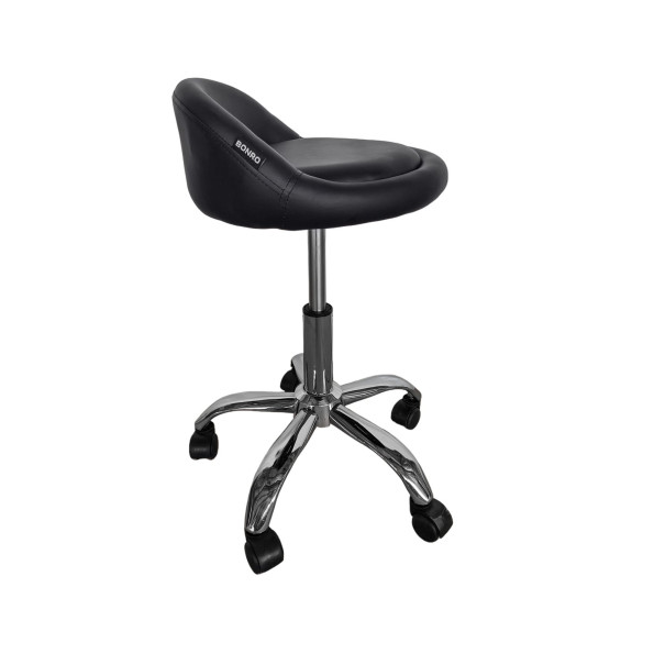 Кресло табурет на колесах со спинкой круглое черное -
                                                        Фото 2