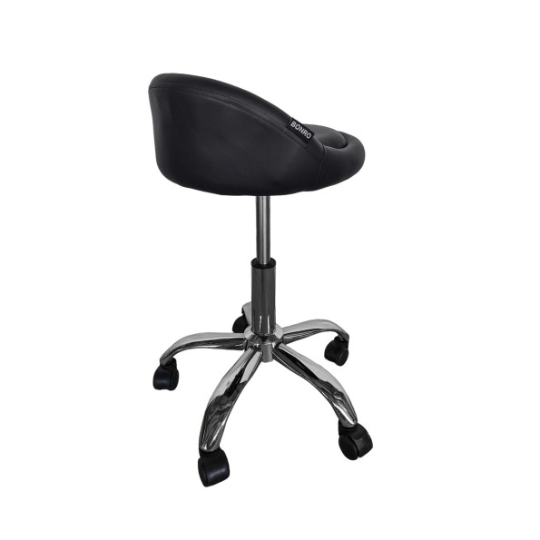 Кресло табурет на колесах со спинкой круглое черное -
                                                        Фото 3