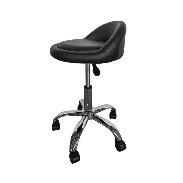 Кресло табурет на колесах со спинкой круглое черное -
                                                        Фото 6