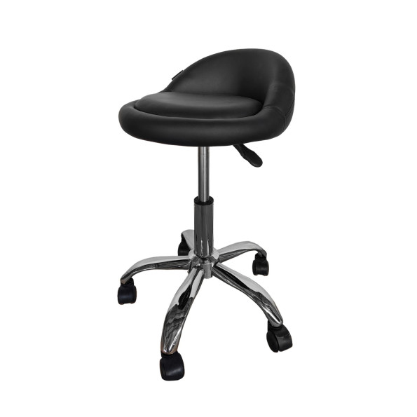 Кресло табурет на колесах со спинкой круглое черное -
                                                        Фото 7