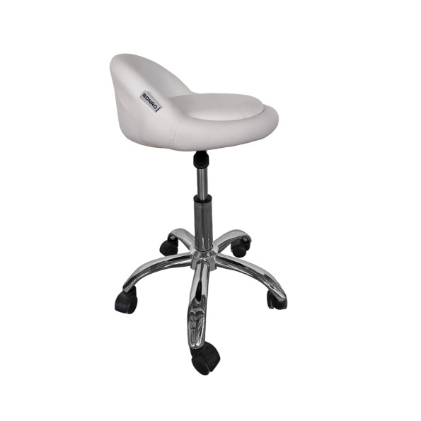 Кресло табурет на колесах со спинкой круглое белое -
                                                        Фото 2