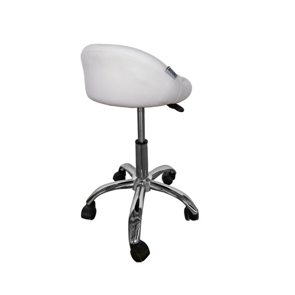 Кресло табурет на колесах со спинкой круглое белое -
                                                        Фото 3