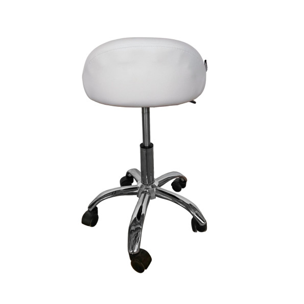 Кресло табурет на колесах со спинкой круглое белое -
                                                        Фото 4