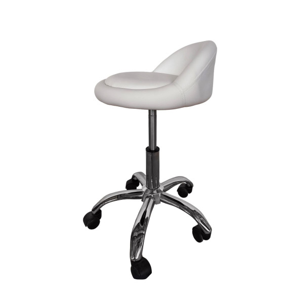 Кресло табурет на колесах со спинкой круглое белое -
                                                        Фото 6