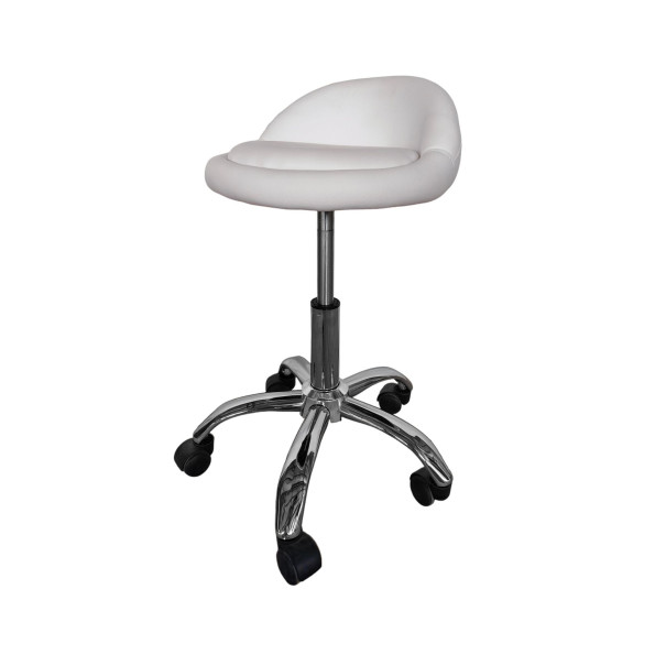 Кресло табурет на колесах со спинкой круглое белое -
                                                        Фото 7