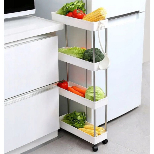 Полиця для кухні та ванної на колесах біла -
                                                        Фото 5