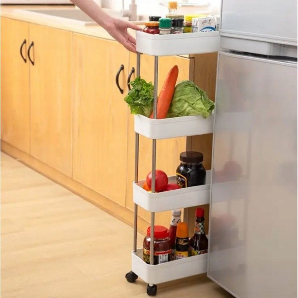 Полиця для кухні та ванної на колесах біла -
                                                        Фото 2