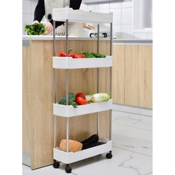 Полиця для кухні та ванної на колесах біла -
                                                        Фото 3