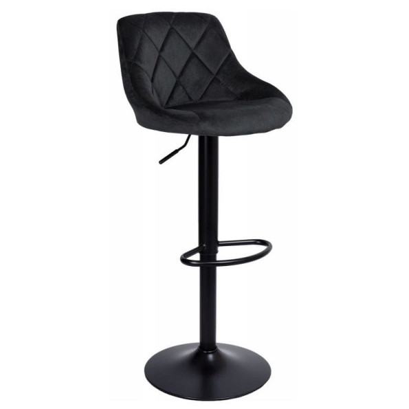 Барный стул со спинкой черный с черным основанием и подставкой для ног